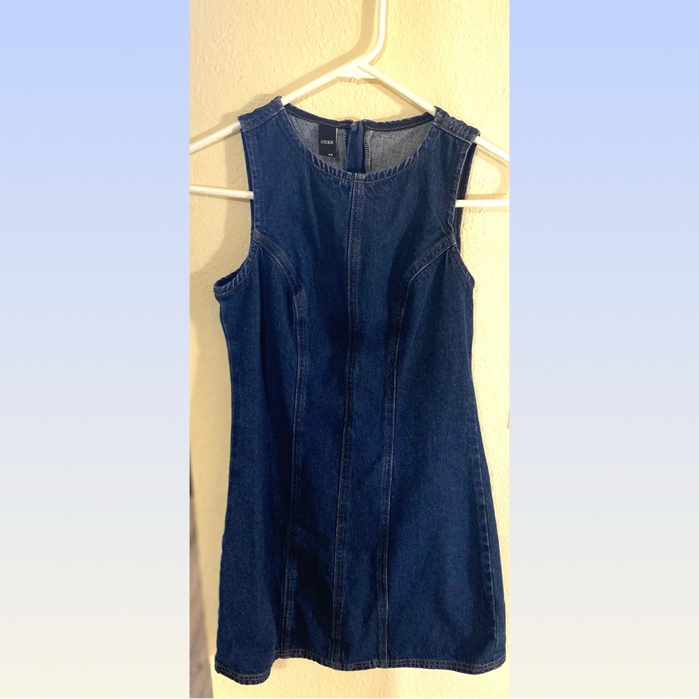 Curve Hugger High Neck Denim Dress in Dark Blue